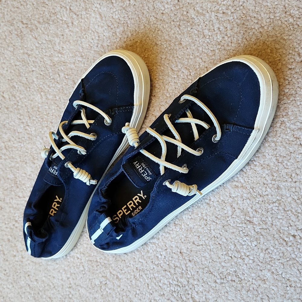 Women's Sperry top-sider slip on boat shoes, size 8.5, navy blue